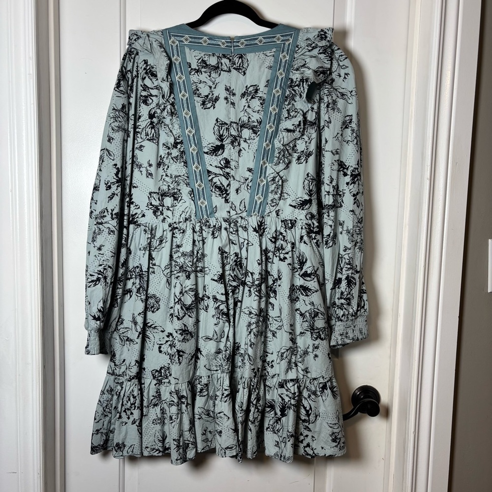 Anthropologie ruffle floral mini wrap dress large blue *missing belt - Picture 4 of 16